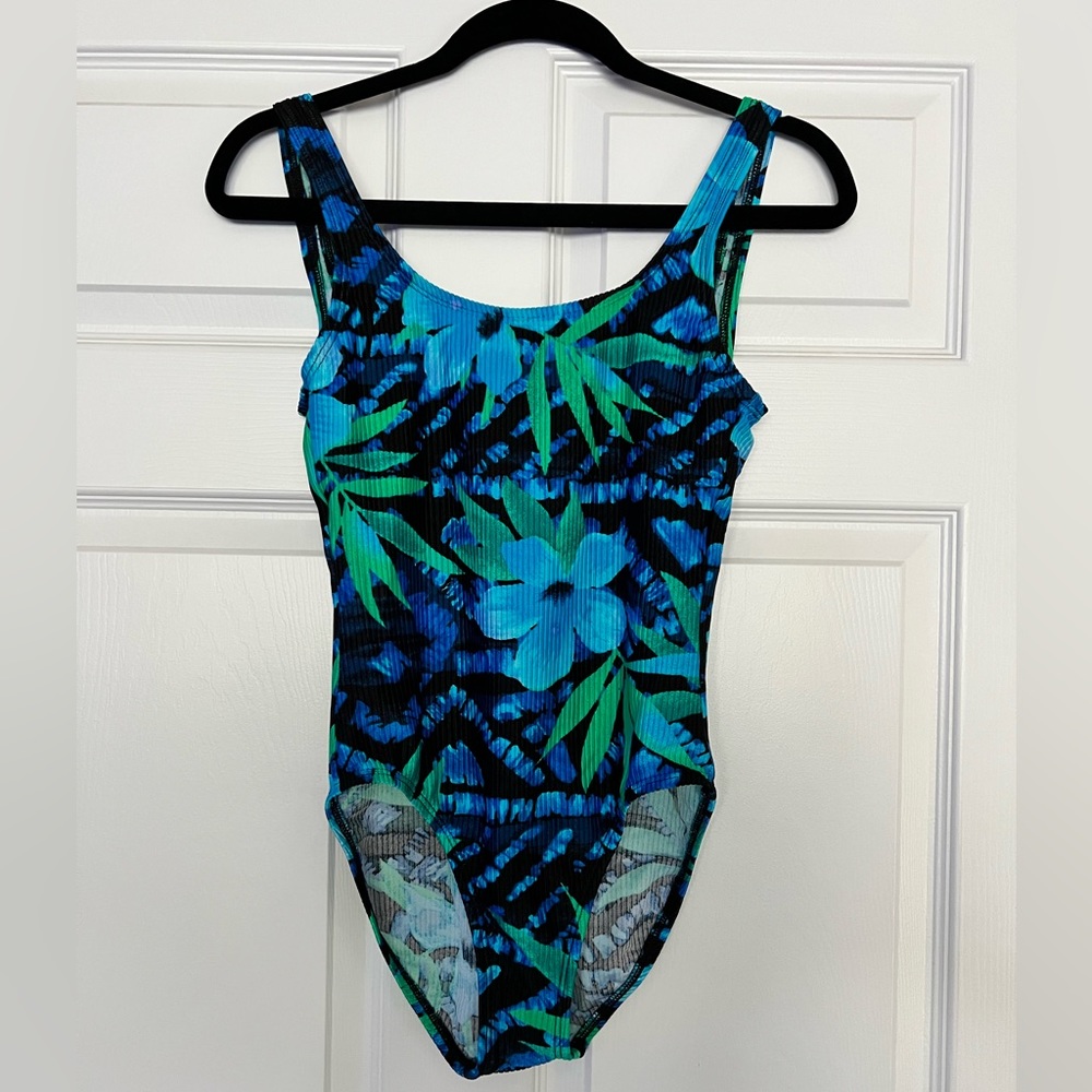 Catalina One Piece Swimsuit - Medium size Black  & Blue Floral